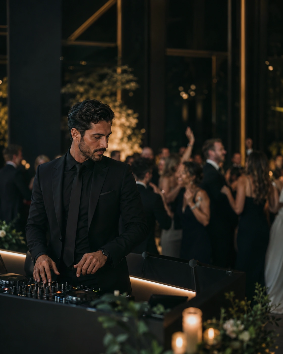 Wedding guests enjoying music during an elegant reception